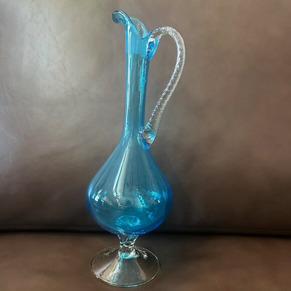 Empoli Vintage Italian Cobalt Blue Pitcher Decanter 13" - Picture 4 of 8